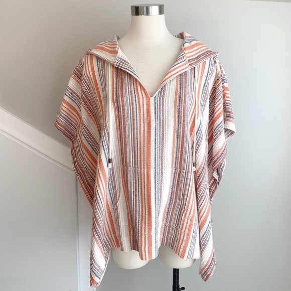 Sundance oversized baja-style hoodie poncho orange blue and white - Size S - Picture 1 of 11